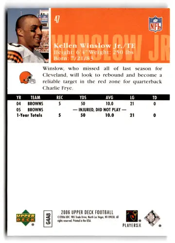 Original gloss Kellen Winslow Jr football card from 2006 Upper Deck Browns collection
