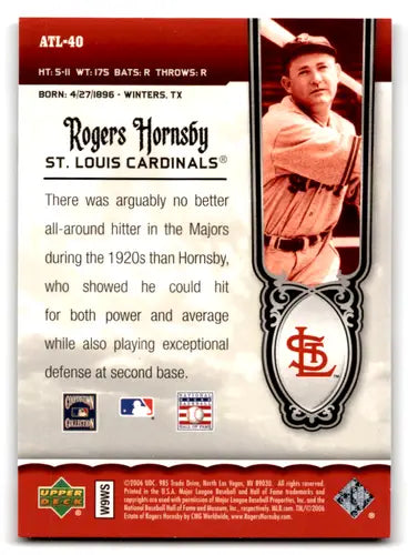 2006 Upper Deck All-Time Legends #AT40 Rogers Hornsby NM-MT Cardinals ID:72067 - Trading Cards
