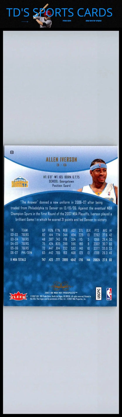 Allen Iverson basketball card from 2007-08 Fleer Hot Prospects set #8