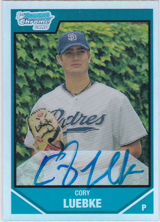 Signed 2007 Bowman Chrome Cory Luebke Auto Refractor baseball card for Padres fans