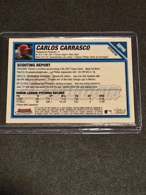 Carlos Carrasco Chrome baseball card from 2007 Bowman Draft Picks & Prospects