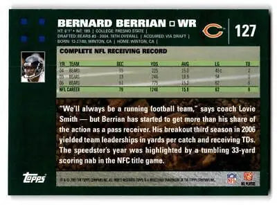 2007 Topps Chicago Bears #4 Bernard Berrian football card collectible item