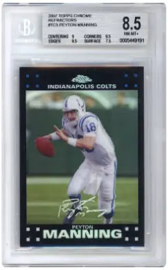 Graded Peyton Manning football card from 2007 Topps Chrome Refractors collection