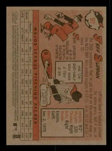 Back of 2007 Topps Heritage #97b Jeff Suppan baseball card showcasing original gloss