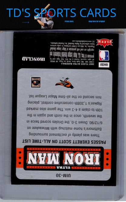 Baseball card back of Cal Ripken Jr. Ultra Iron Man 2007 Ultra product