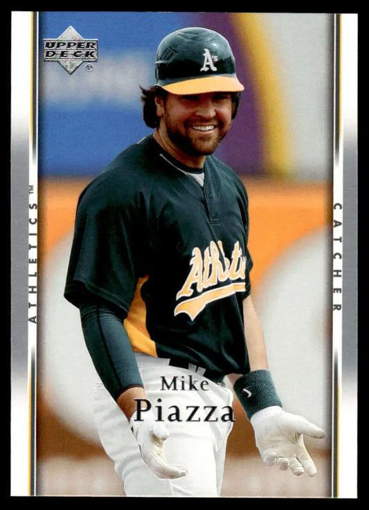 Baseball card of Mike Piazza in Oakland Athletics uniform from Upper Deck 2007