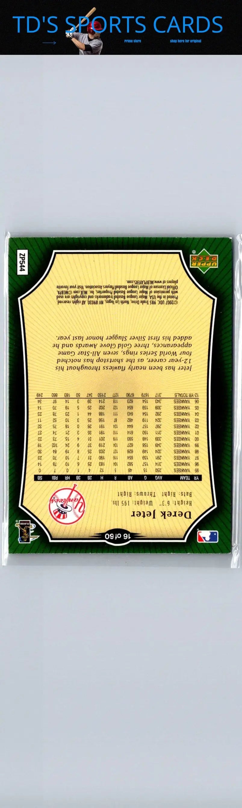 Derek Jeter baseball card from 2007 Upper Deck Holiday Inn #16 series