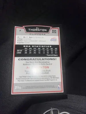 Al Thornton basketball card from NBA Bowman Retail Relics 2008-09 collection