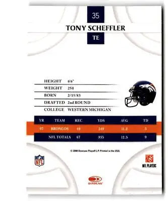 Tony Scheffler football card from 2008 Donruss Threads trading cards collection