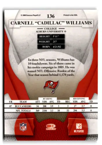2008 Leaf Certified Carnell Cadillac Williams football card with original gloss finish
