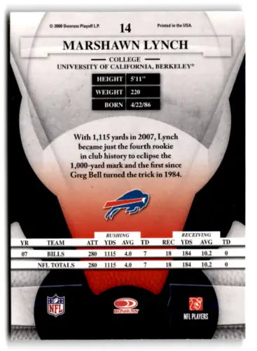 Marshawn Lynch football card from 2008 Leaf Certified with original gloss, NM-MT condition
