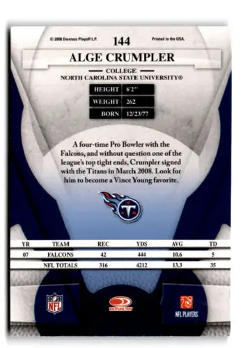 Alge Crumpler 2008 Leaf Certified football card with original gloss, Near Mint condition
