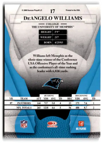 DeAngelo Williams 2008 Leaf Certified football card featuring original gloss finish