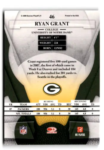 Ryan Grant football card 2008 Leaf Certified #46 with original gloss, Packers collectible