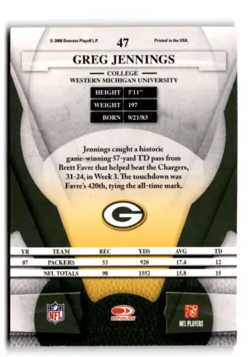2008 Leaf Certified #47 Greg Jennings football card with original gloss and NM-MT condition