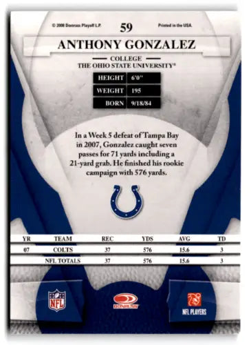 Anthony Gonzalez 2008 Leaf Certified football card with original gloss, Colts ID:73617