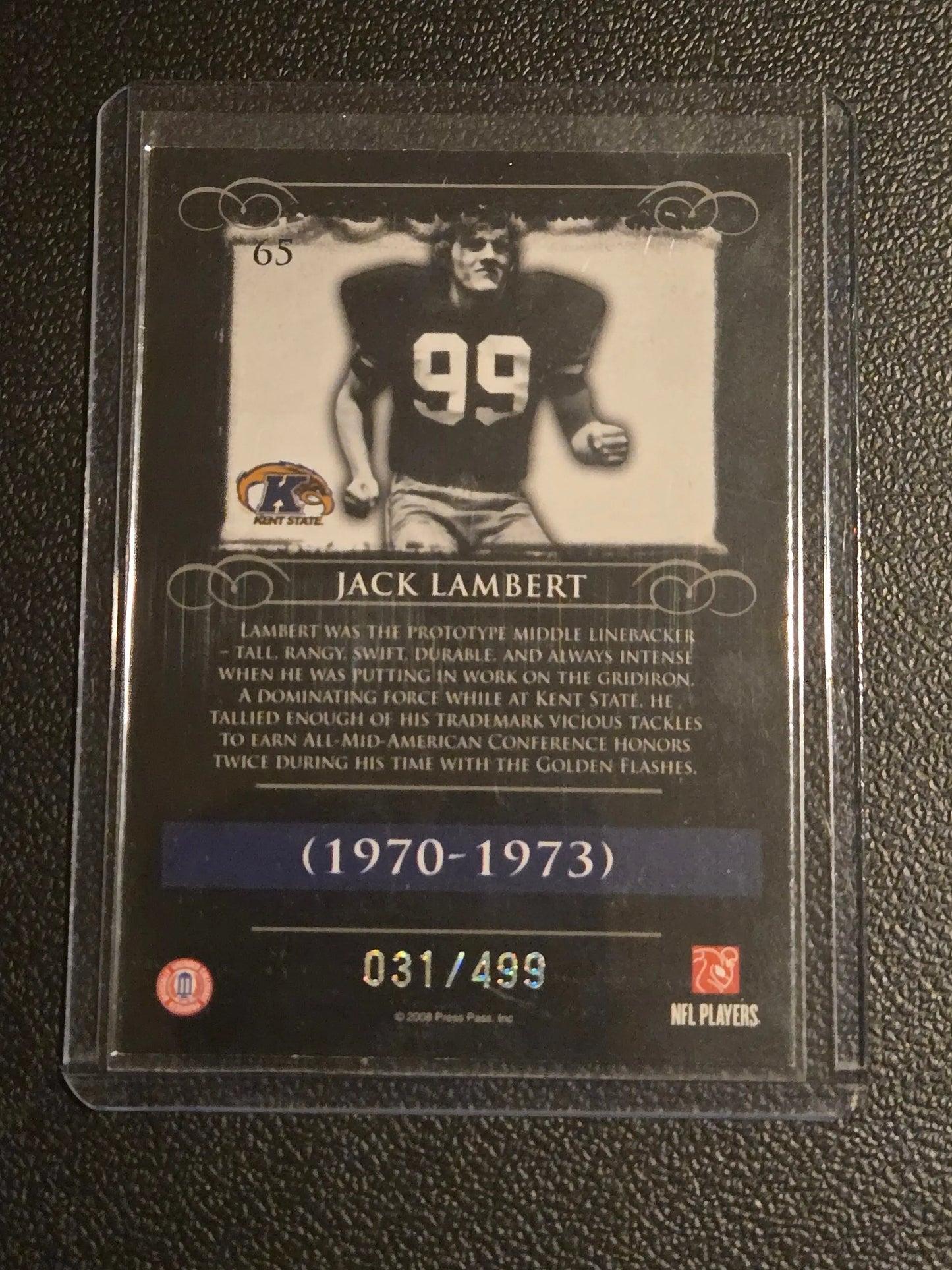 Jack Lambert football trading card from Press Pass Legends 65A Jack Lambert Silver Holofoil