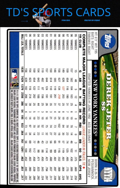 Derek Jeter baseball card featuring 2008 Topps #455 Derek Jeter Gold Foil design