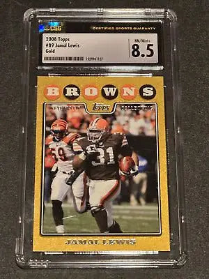 Graded Jamal Lewis football card featuring Jamal Lewis Gold from 2008 Topps #89 Lewis Gold