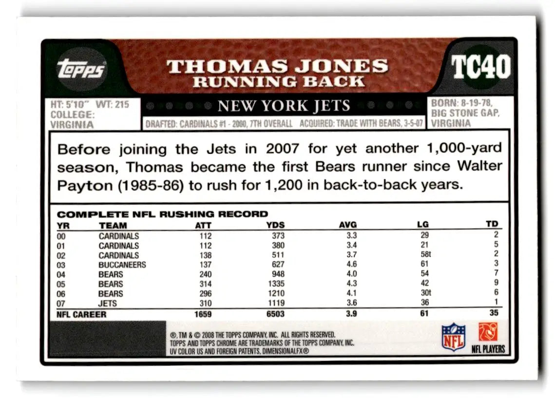 2008 Topps Chrome #TC40 Thomas Jones - Trading Card