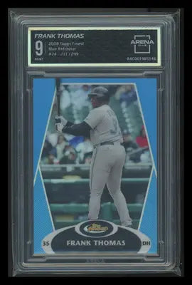 Graded Frank Thomas baseball card featuring 2008 Topps Finest Blue Refractor design