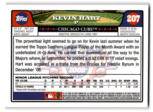 2008 Topps Opening Day #207 Kevin Hart NM Near Mint RC Rookie Cubs ID:72087 - Trading Card