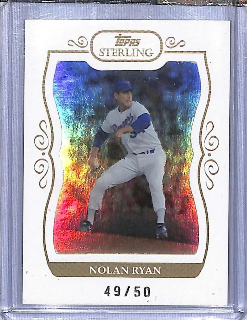 Holographic Nolan Ryan framed baseball card numbered 49/50 from Topps Sterling series