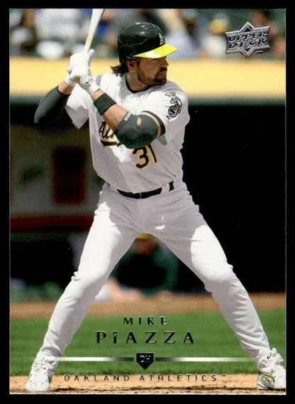 Mike Piazza in Oakland Athletics uniform at bat for Upper Deck baseball card