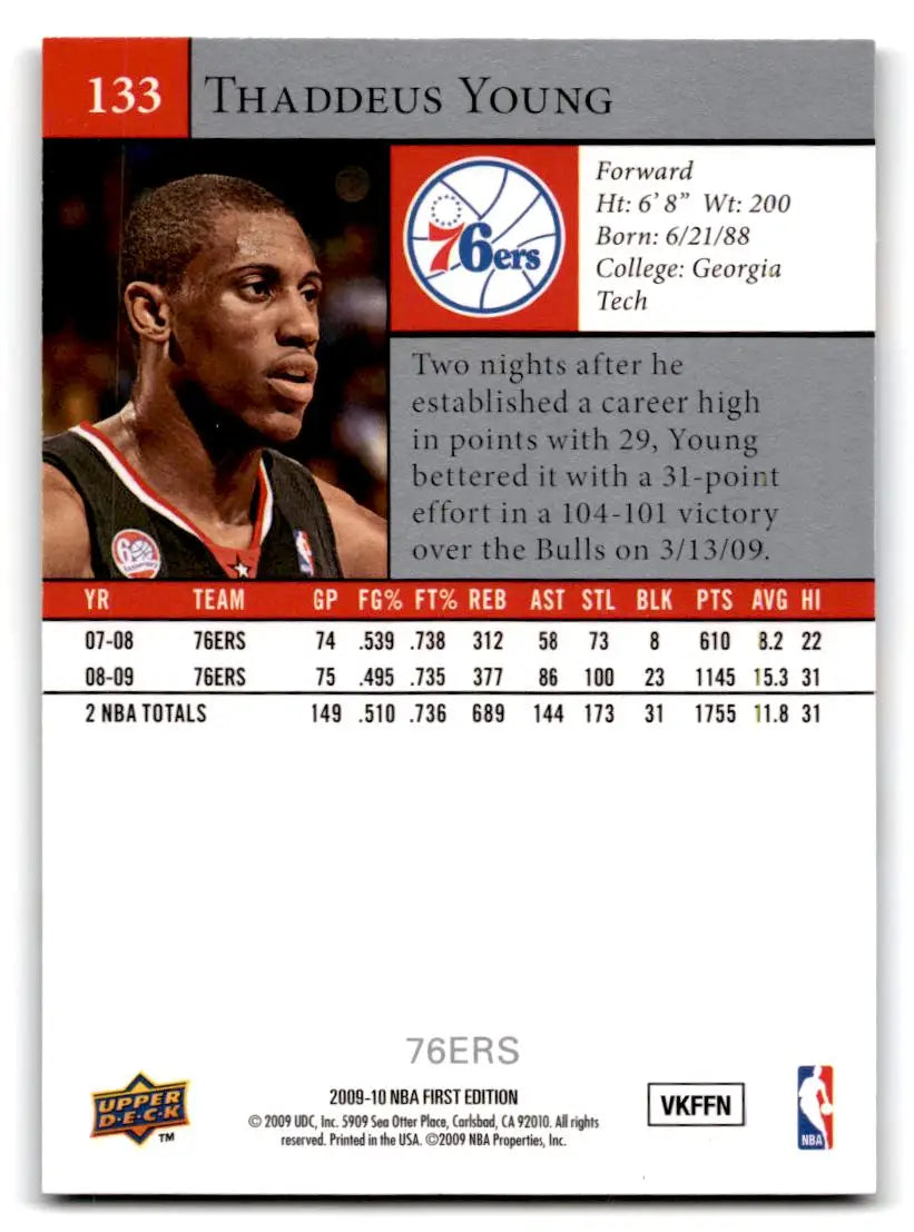 2009-10 Upper Deck #149 Thaddeus Young - Trading Card