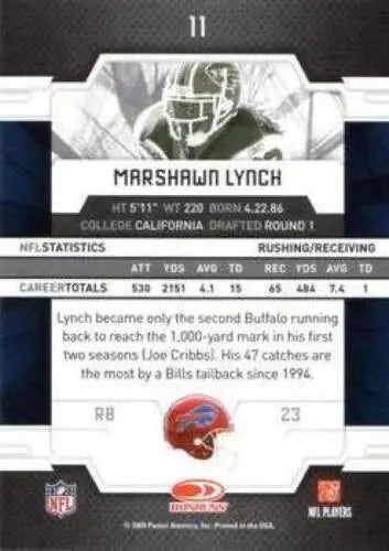Marshawn Lynch football card from 2009 Donruss Elite featuring original gloss finish
