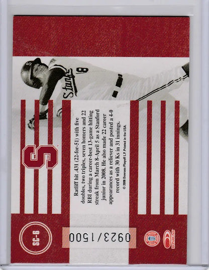 Baseball trading card of Stan Ratliff in white uniform, Donruss Extra Edition School Colors