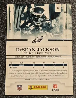 DeSean Jackson football card from 2009 Playoff Prestige featuring DeSean Jackson rookie review