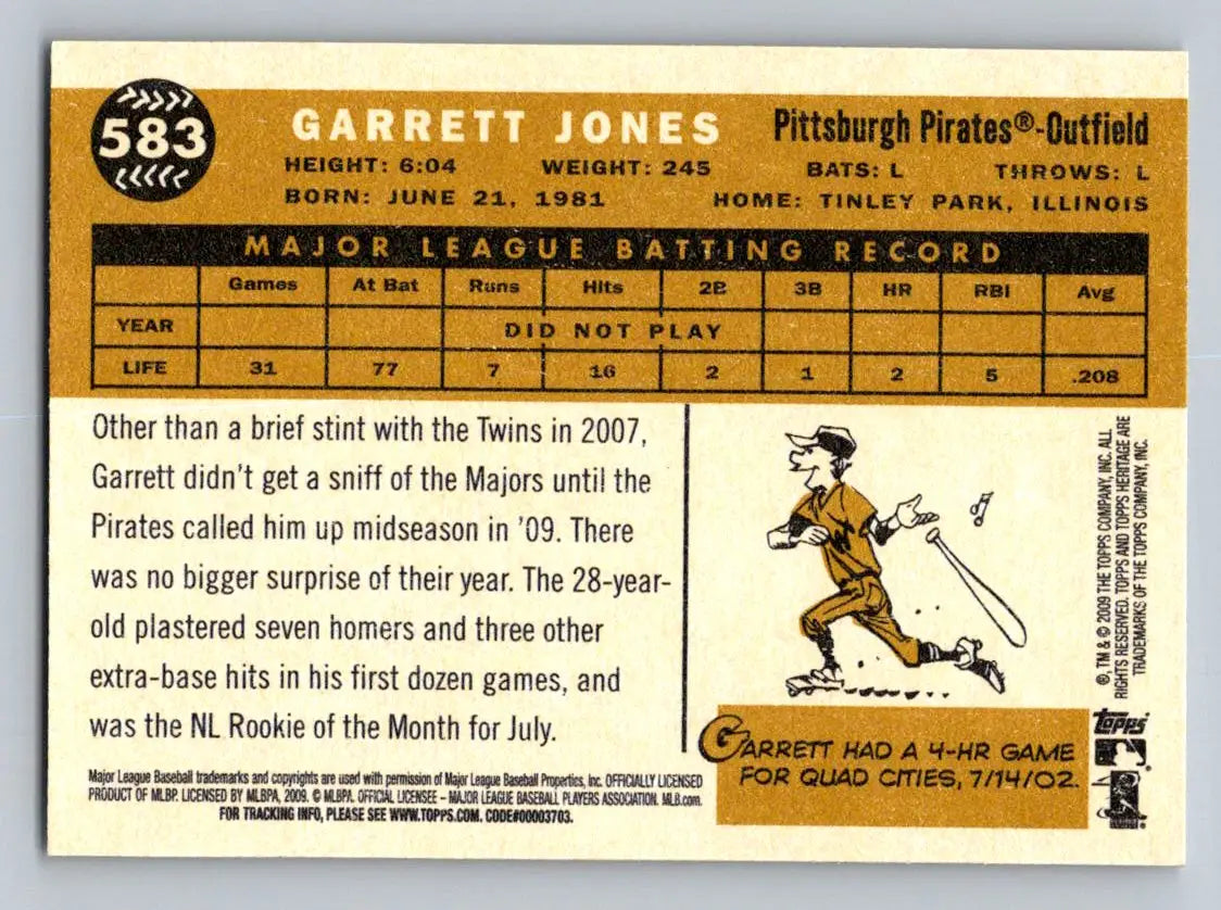 Garrett Jones baseball card from 2009 Topps Heritage featuring Pittsburgh Pirates