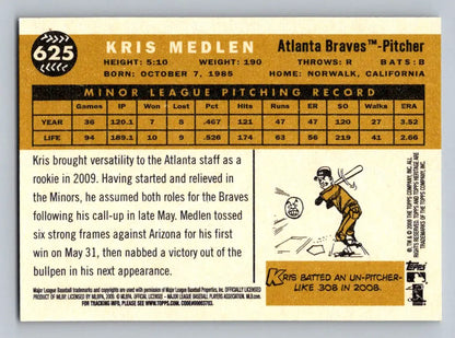 Back of 2009 Topps Heritage #625 Kris Medlen Atlanta Braves Rookie baseball card