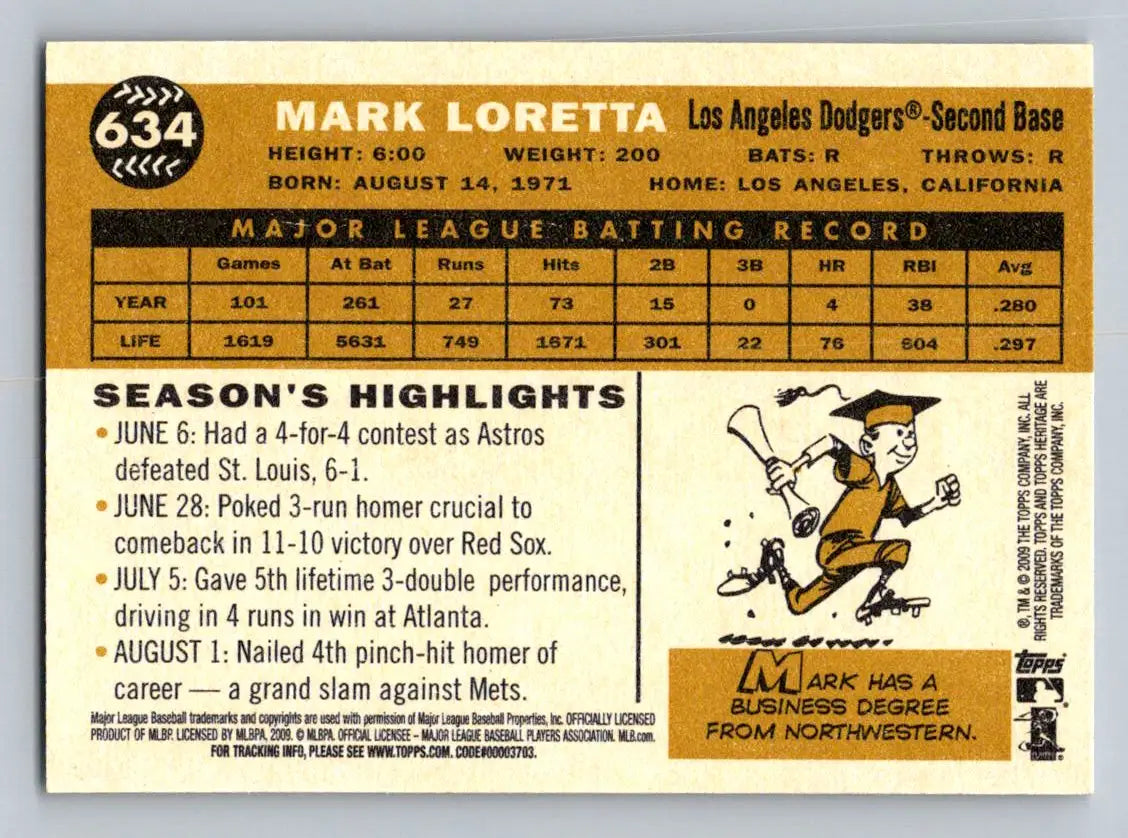Mark Loretta 2009 Topps Heritage baseball card featuring Los Angeles Dodgers design