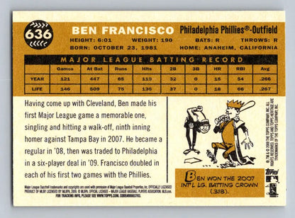 Ben Francisco 2009 Topps Heritage #636 baseball card for Philadelphia Phillies fans