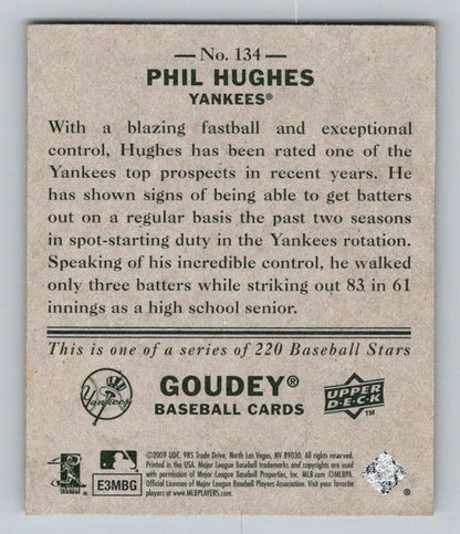Phil Hughes 2009 Upper Deck Goudey Mini Green baseball card New York Yankees