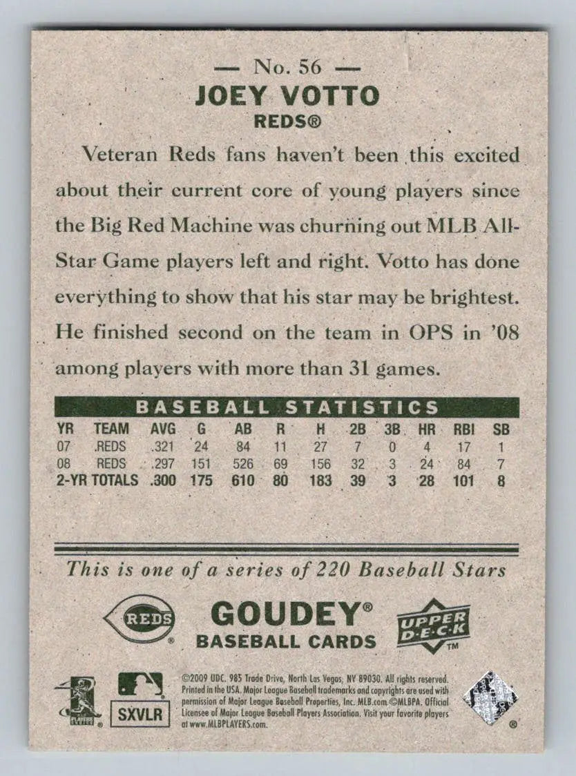Joey Votto baseball card from 2009 Upper Deck Goudey #56 Cincinnati Reds collectible