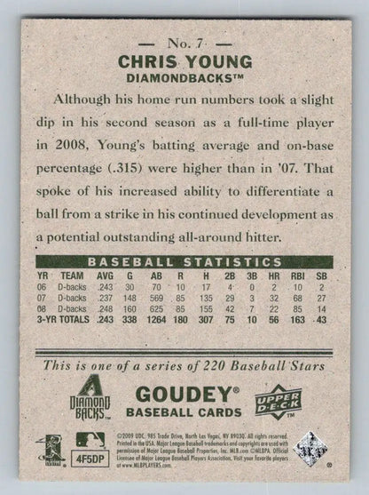 Chris Young baseball card from 2009 Upper Deck Goudey #7 Arizona Diamondbacks