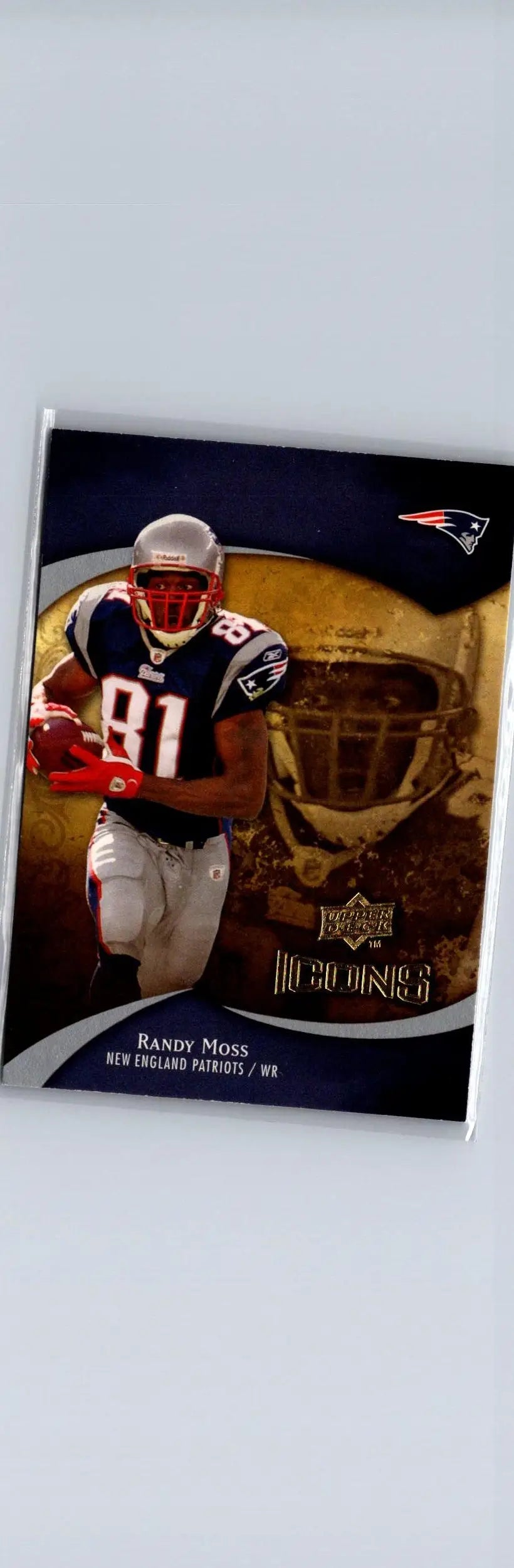 Gold and blue Randy Moss American football trading card from Upper Deck Icons series
