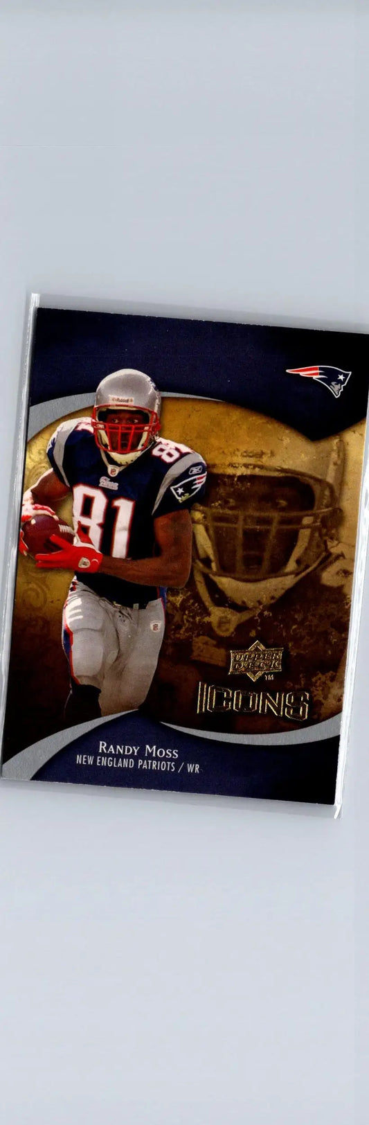Gold and blue Randy Moss American football trading card from Upper Deck Icons series