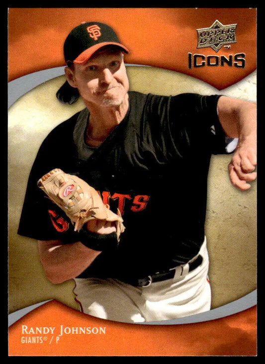 Randy Johnson in San Francisco Giants uniform ready to throw a pitch