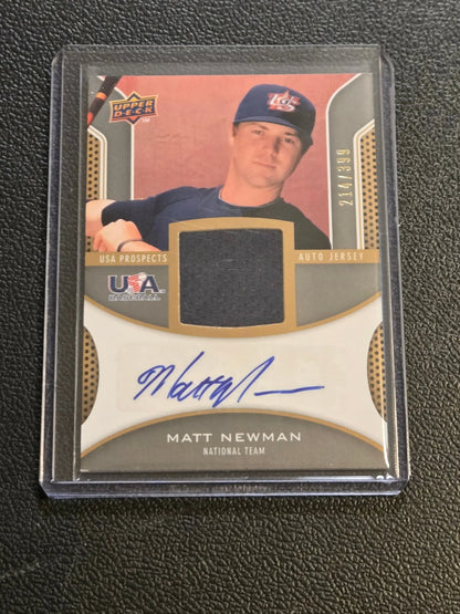 Matt Newman USA Prospects autographed baseball card with jersey swatch from Upper Deck Signature Stars