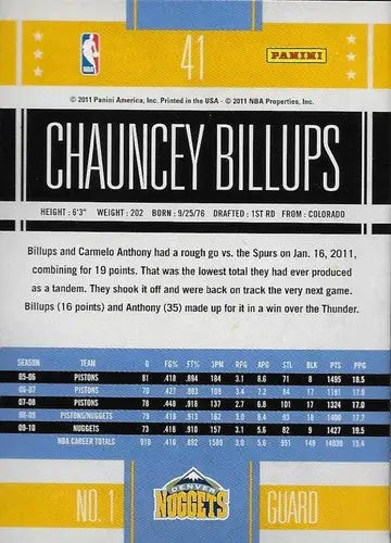 2010-11 Panini Classics #41 Chauncey Billups NM-MT Nuggets ID:22068