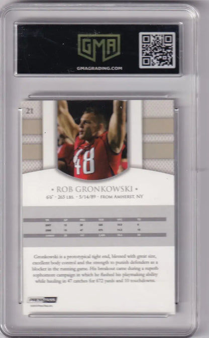 Graded Rob Gronkowski trading card from 2010 Press Pass GMA 10 Pass GMA series
