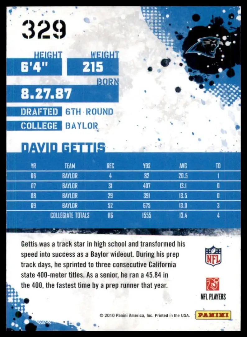 2010 Score Rookie David Gettis #329 Carolina Panthers Football Card NFL Sports - Football Card