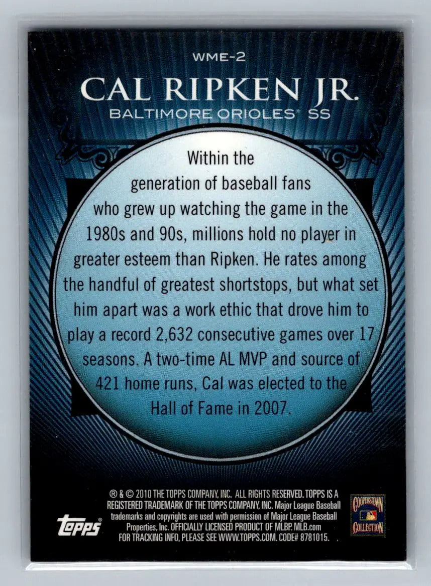 Cal Ripken Jr. baseball card from 2010 Topps Chrome Baltimore Orioles Refractors
