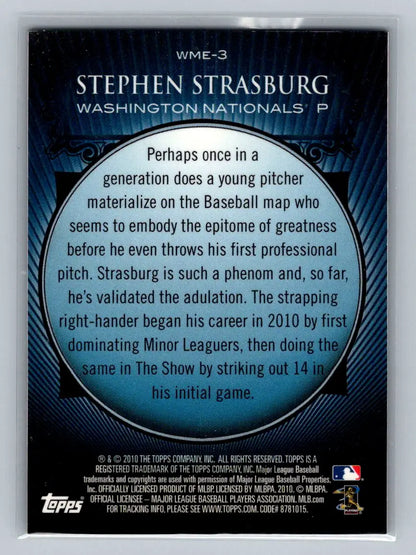 Stephen Strasburg baseball card from 2010 Topps Chrome Refractors at Walmart Nationals