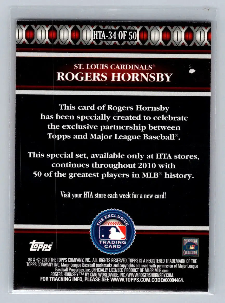 Rogers Hornsby baseball card from 2010 Topps Logoman HTA #HTA-34 St. Louis Cardinals