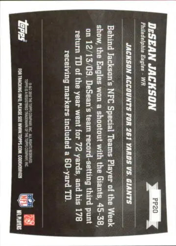 2010 Topps Peak Performance PP20 DeSean Jackson football card with original gloss